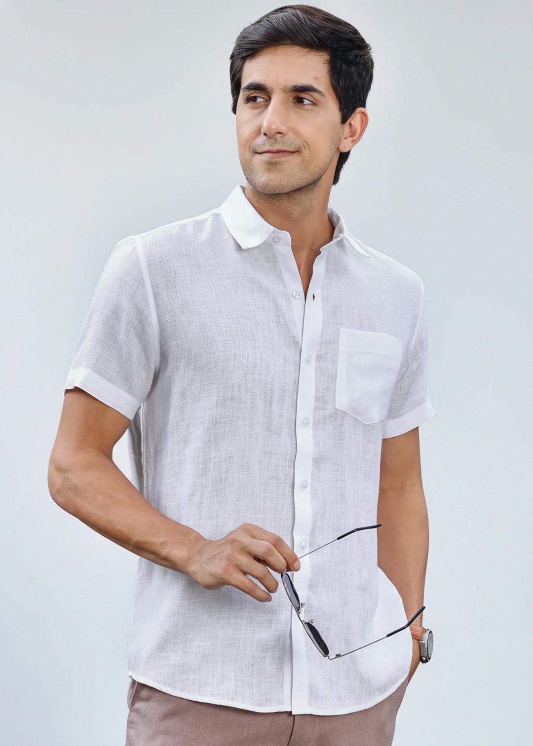 Harvey - Pure Linen Half Sleeve Shirt - White