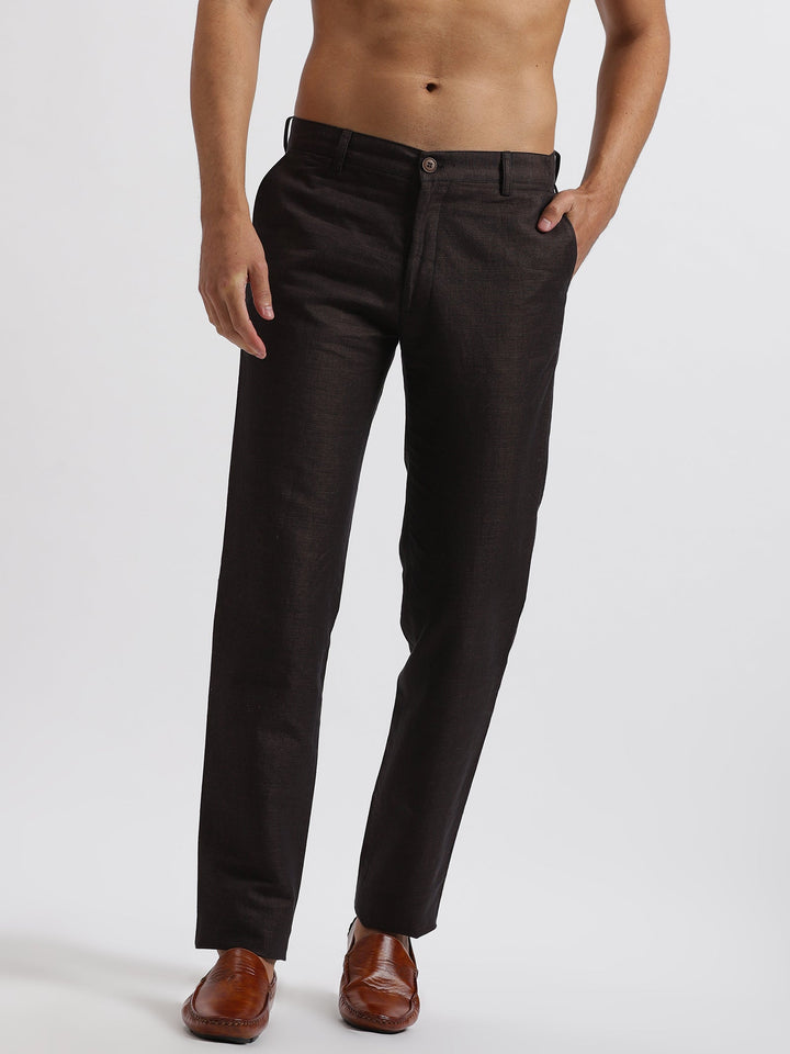 Ian Chino Pants - Linen Trousers - Black & Brown End On End