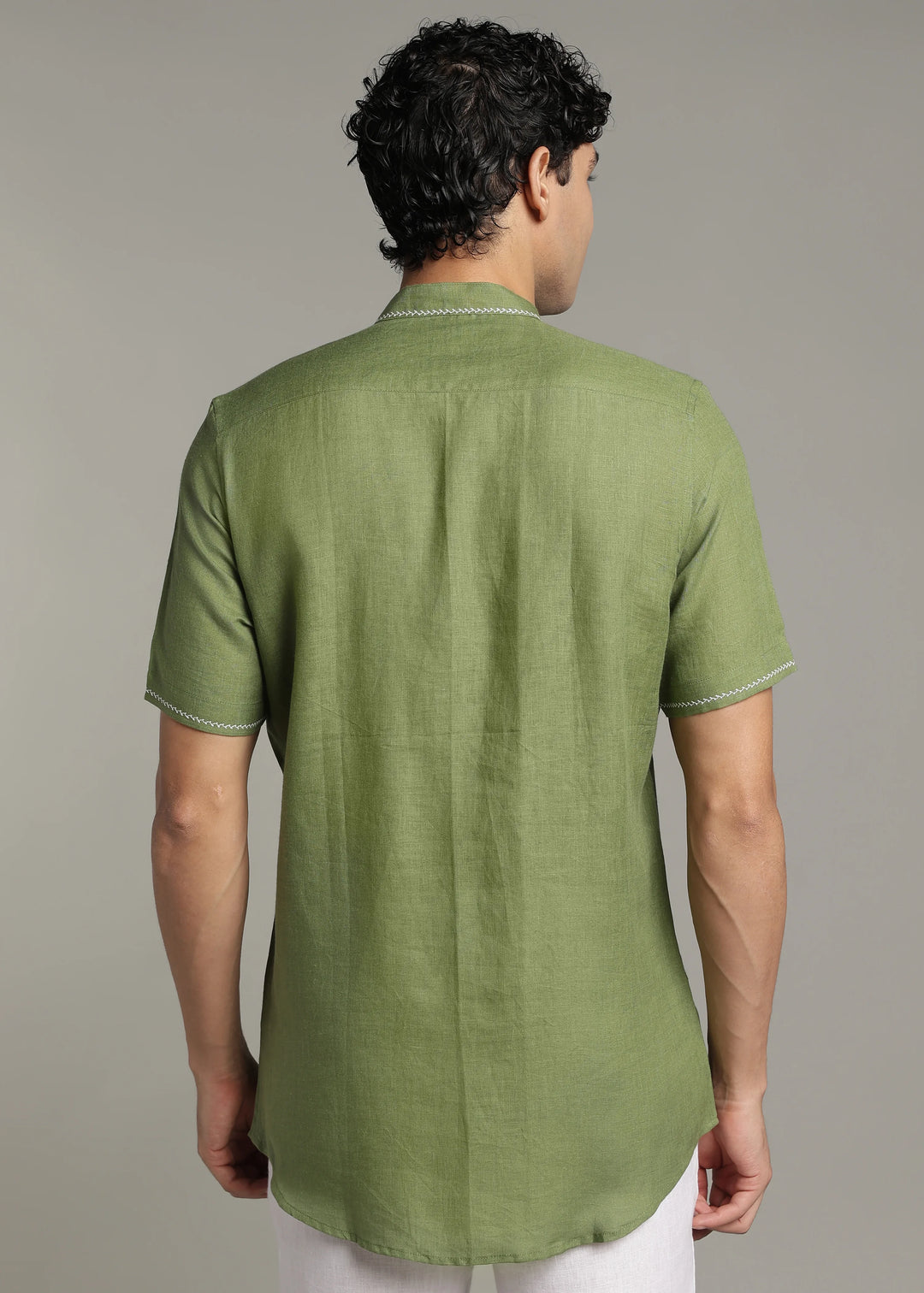 Oram - Pure Linen Half Sleeve Shirt - Cossack Green