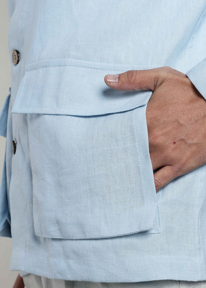 Filipe - Pure Linen Utility Jacket - Pastel Blue