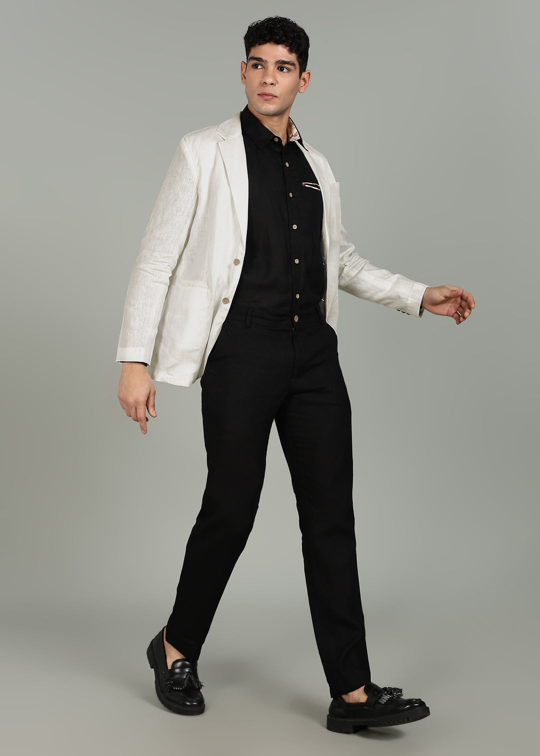 Otis - No Lining Jacket with Black Detailing - Ecru
