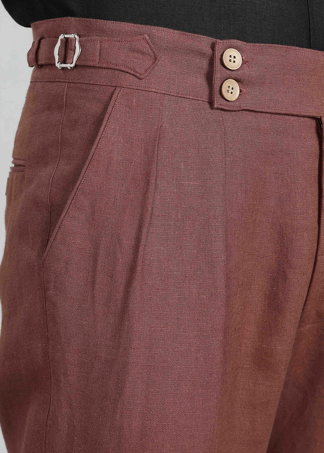 Wes Pants - Pure Linen Pleated Trousers with Adjustable Waistband - Amber Brown