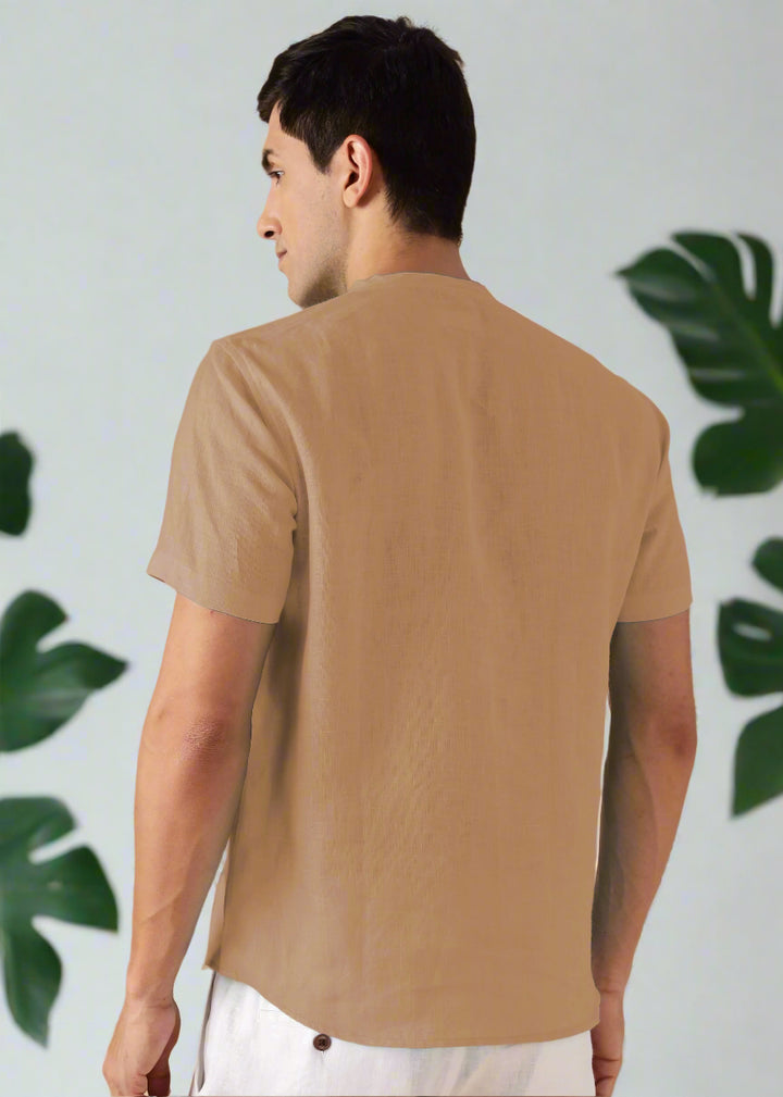Morgan - Pure Linen Short Sleeve T-Shirt - Oakwood Brown