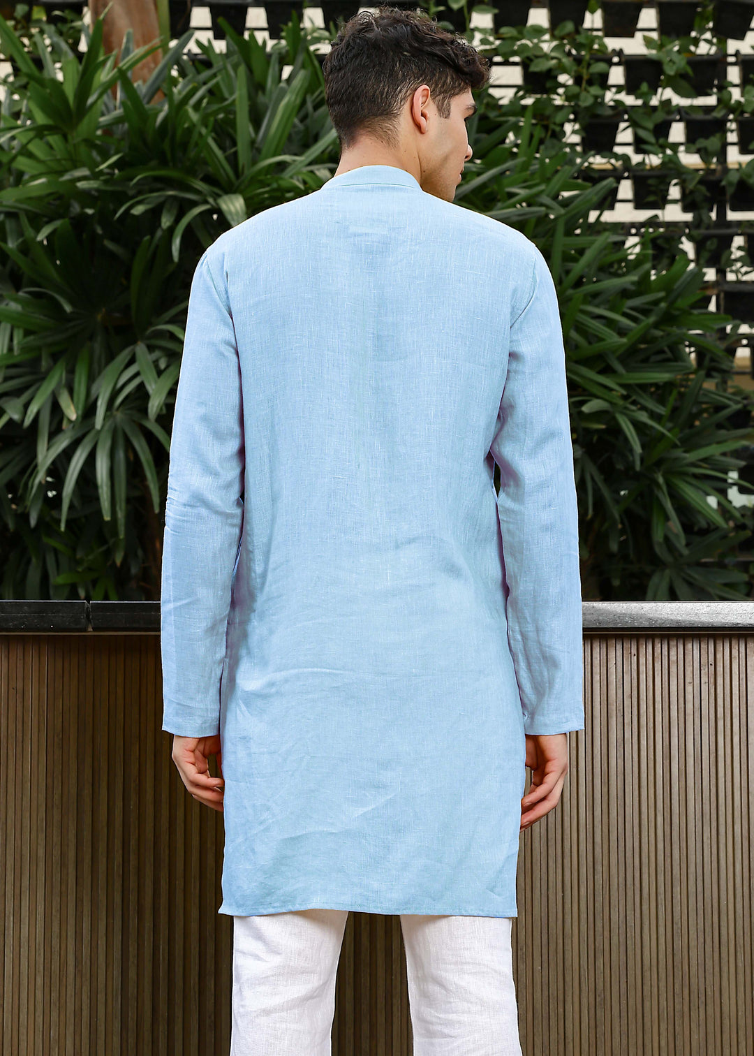Shaan - Full Sleeve Band Collar Pure Linen Kurta - Olympic Blue