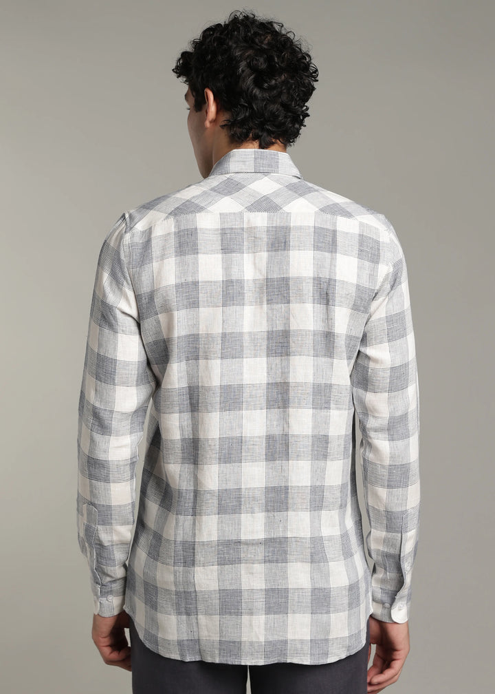 Glen - Pure Linen Full Sleeve Checks Shirt - White