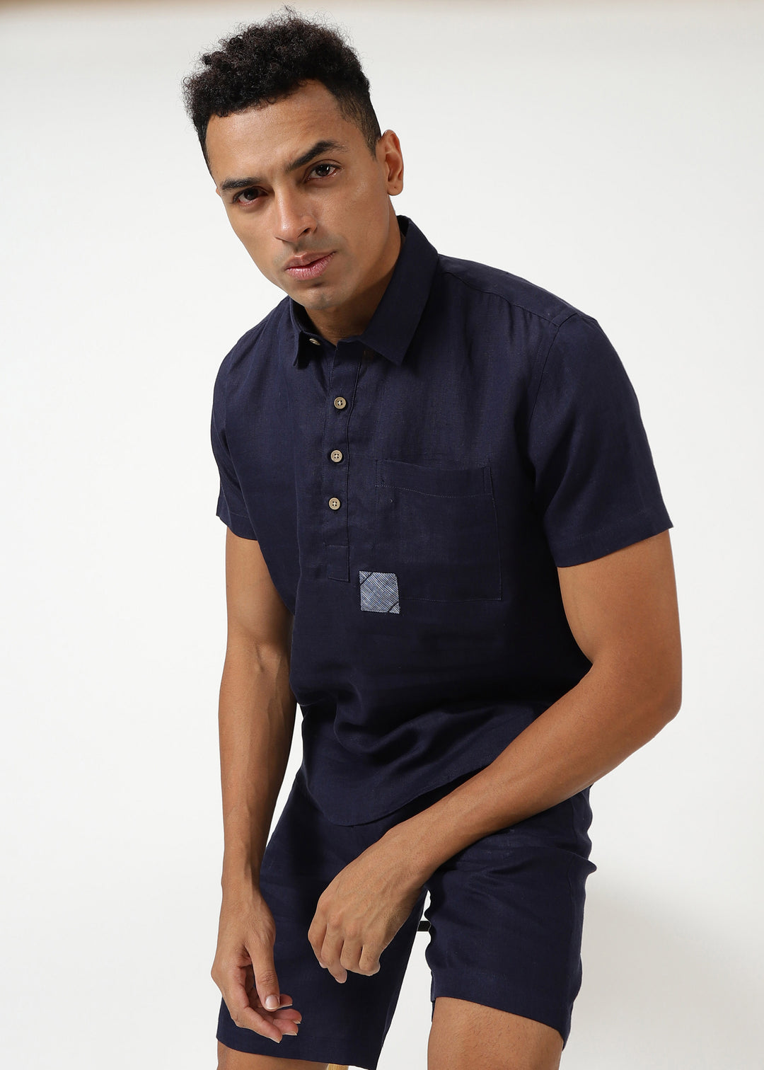Matteo Pure Linen T-Shirt - Dark Blue