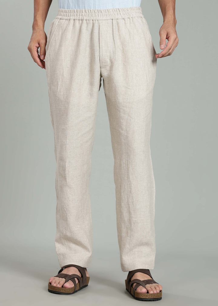 Ivo -  Pure Linen Casual Relaxed Elastic Pants - Ecru