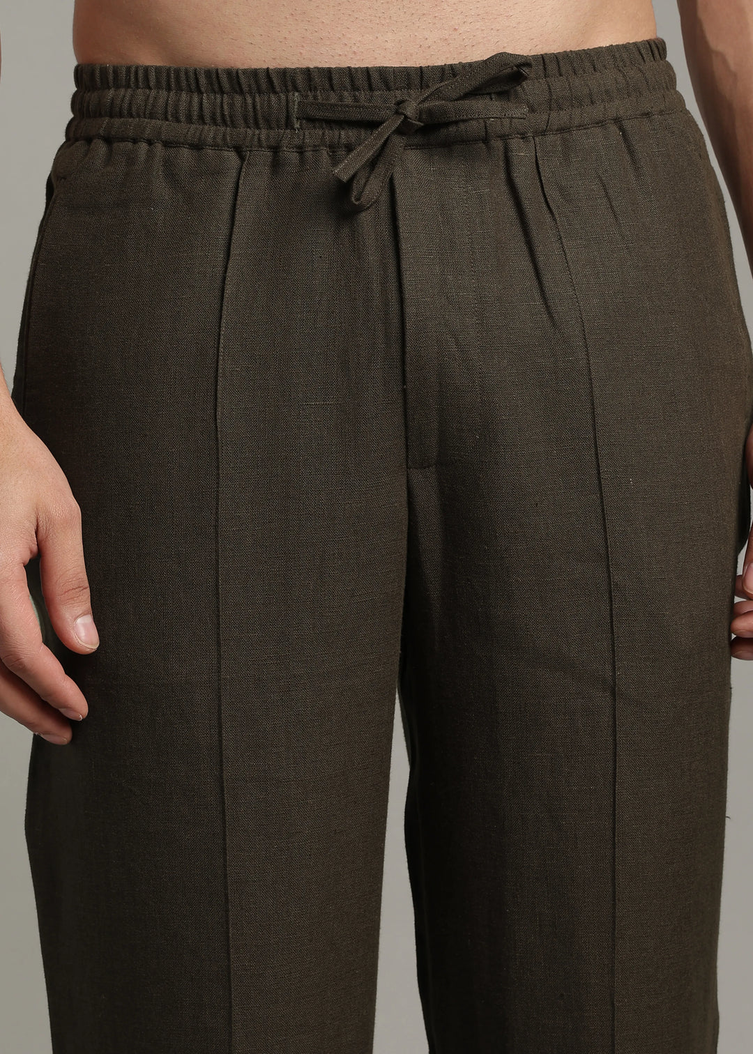 Art Pants - Pure Linen Elastic Casual Pants with Drawstrings - Camo Green