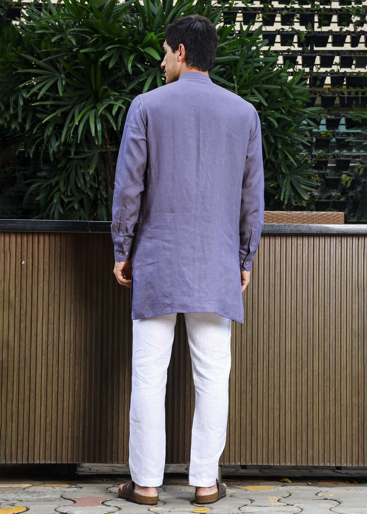 Yash Kurta - Pure Linen Kurta with Floral Embroidery | Lavender Violet