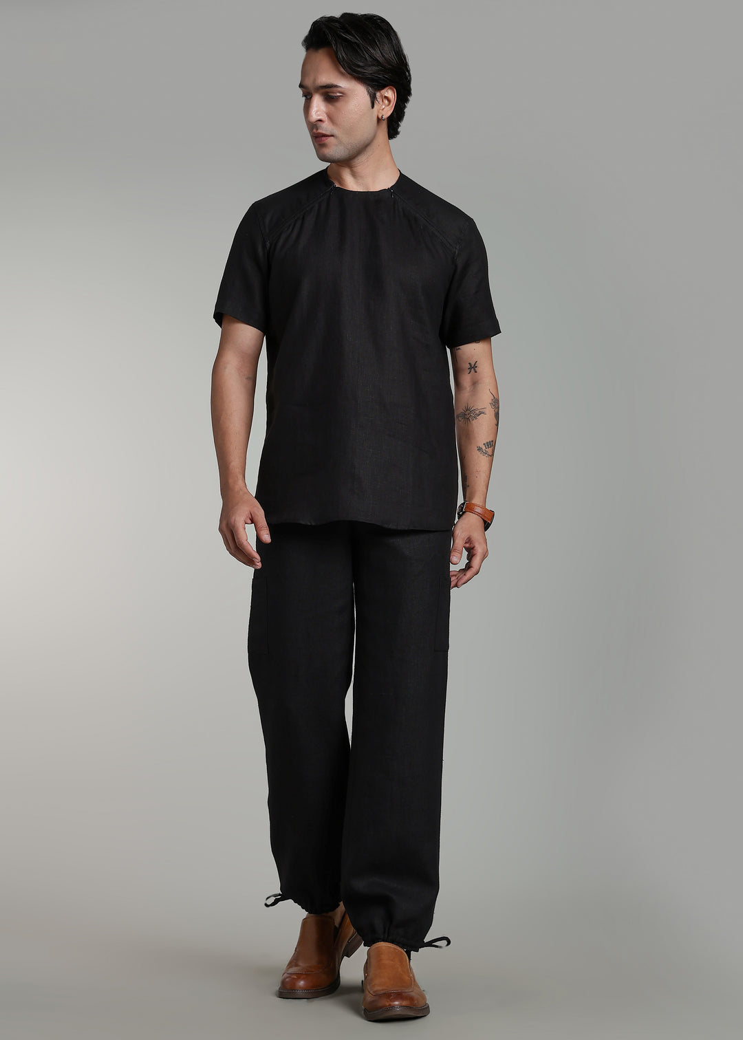 Kohl - Pure Linen Double Zip T-Shirt - Black