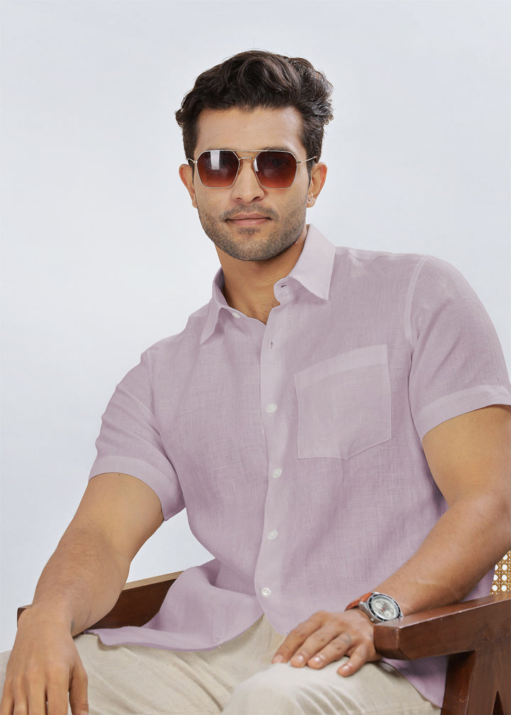 Ted - Pure Linen Short Sleeve Shirt - Cameo Pink