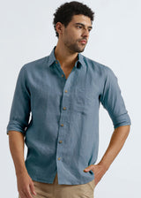 Harvey - Pure Linen Full Sleeve Shirt - Blue Grey