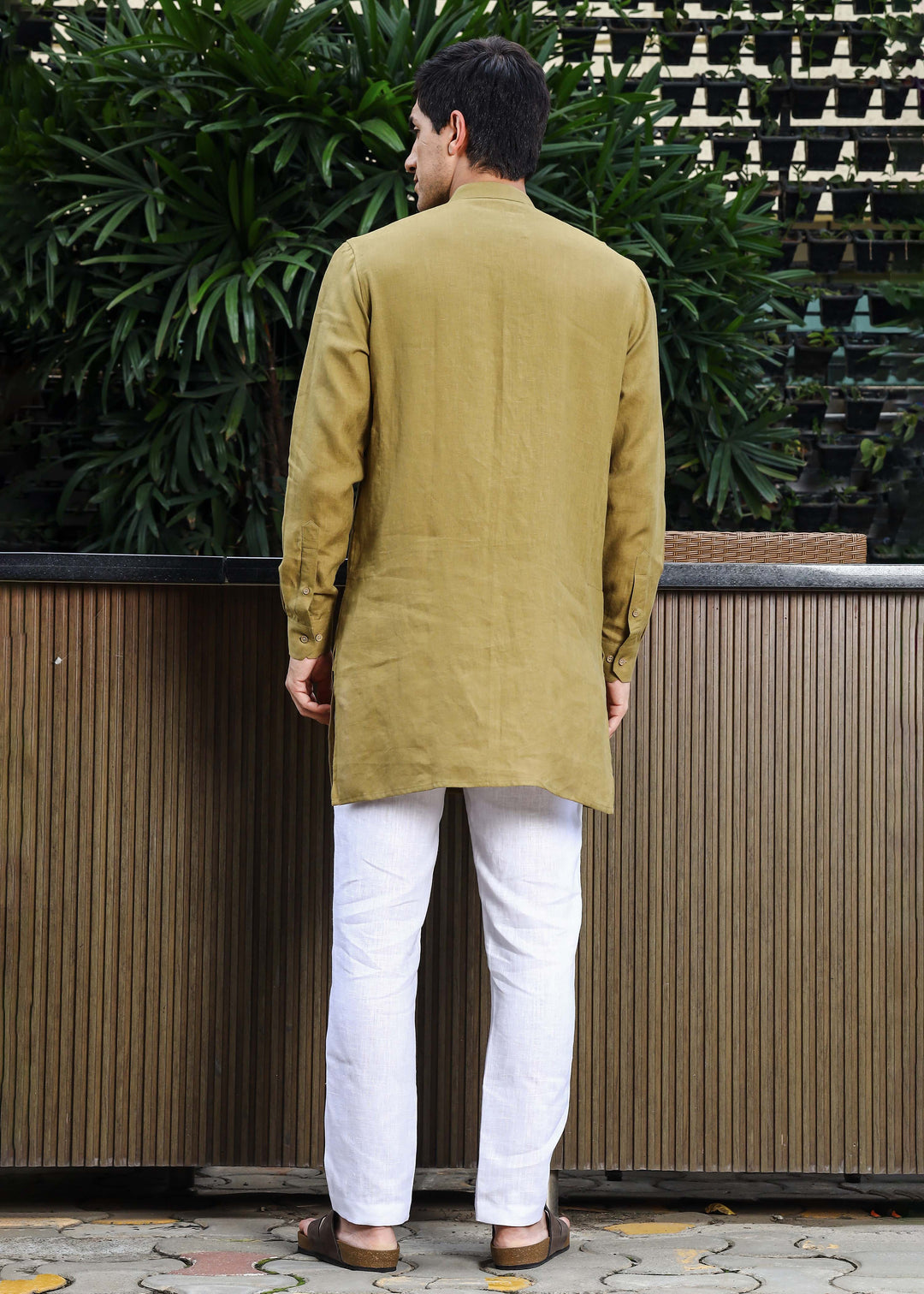 Yash Kurta - Pure Linen Kurta with Floral Embroidery | Golden Olive Green