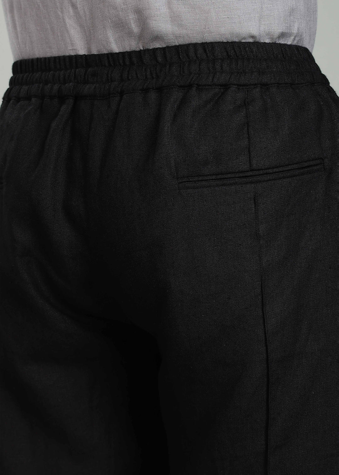 Art Pants - Pure Linen Elastic Casual Pants with Drawstrings - Black