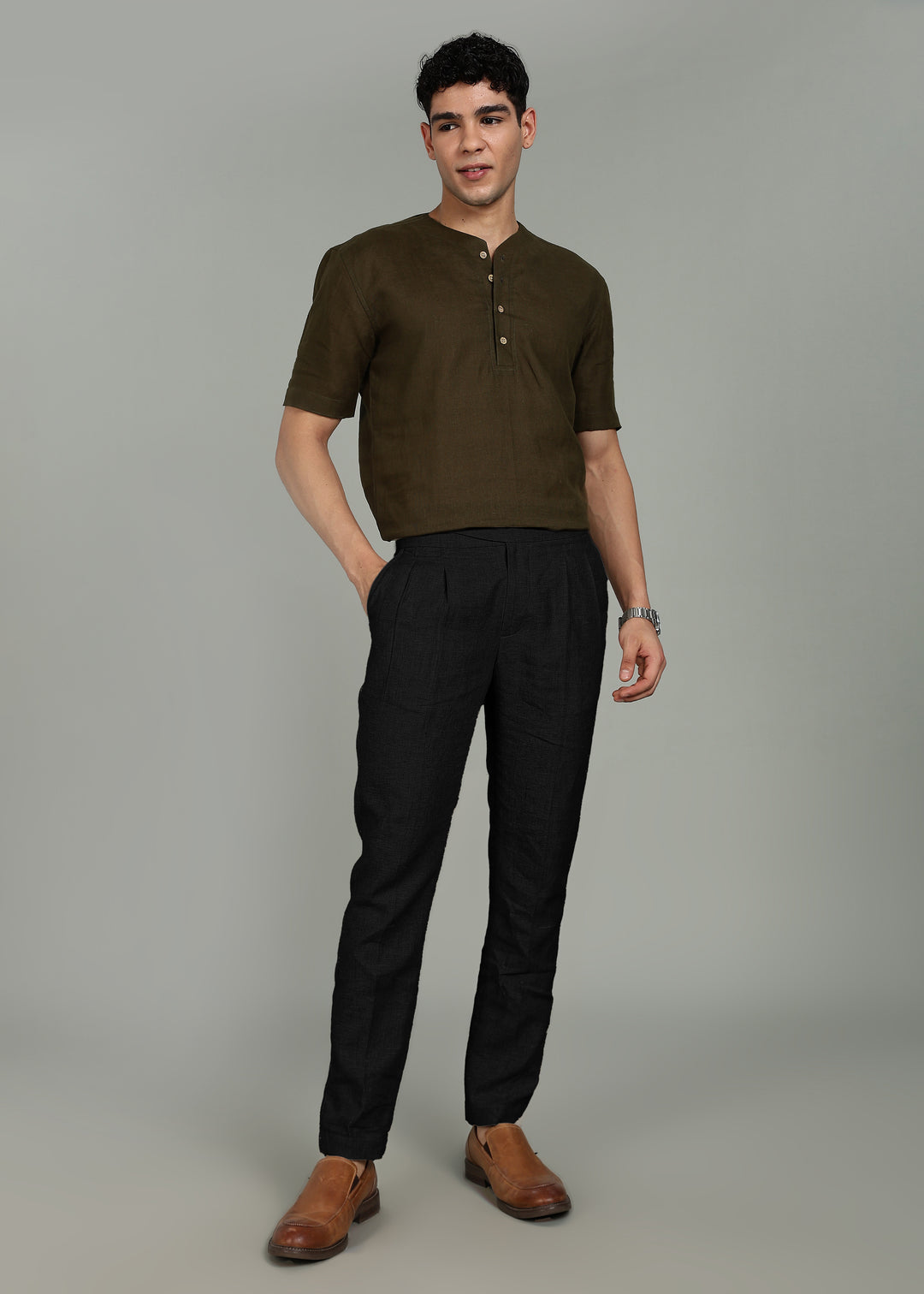 Juan - Pure Linen Italian Inspired Formal Trousers – Black
