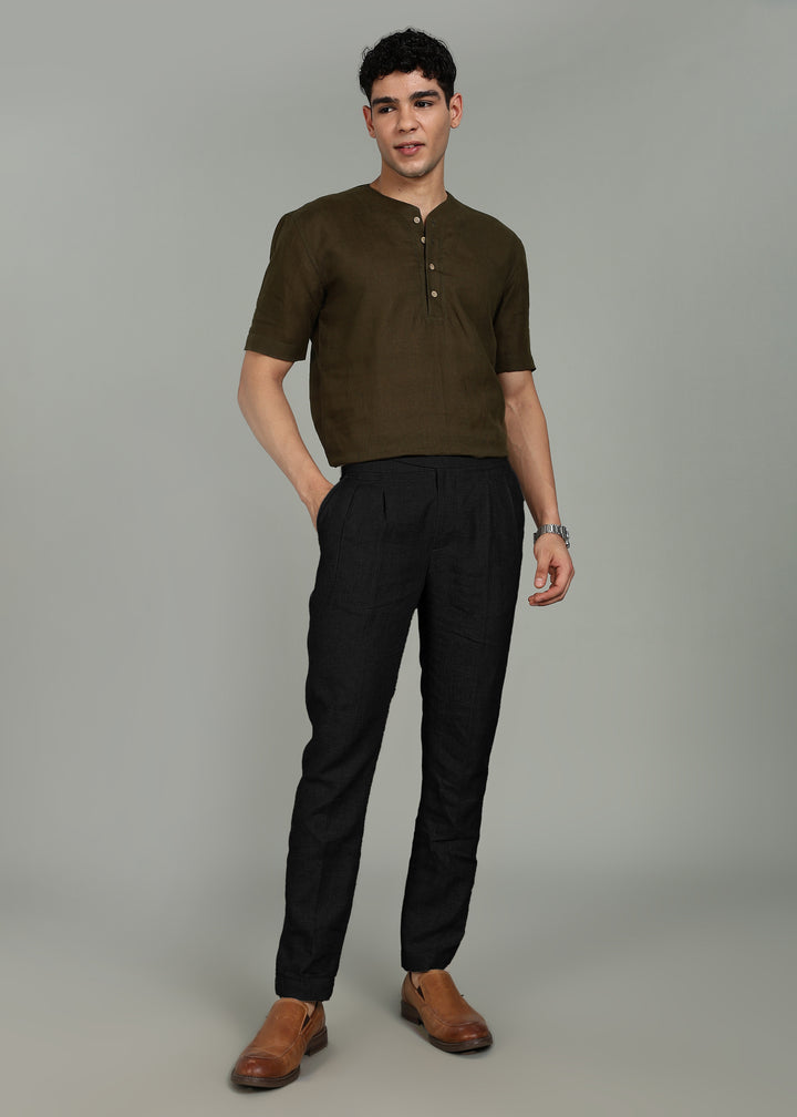 Juan - Pure Linen Italian Inspired Formal Trousers – Black