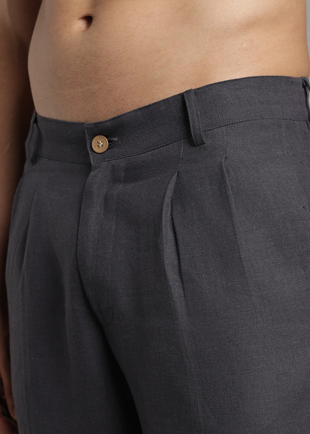 Calvin - Pure Linen Double Pleated Trousers - Seal Grey