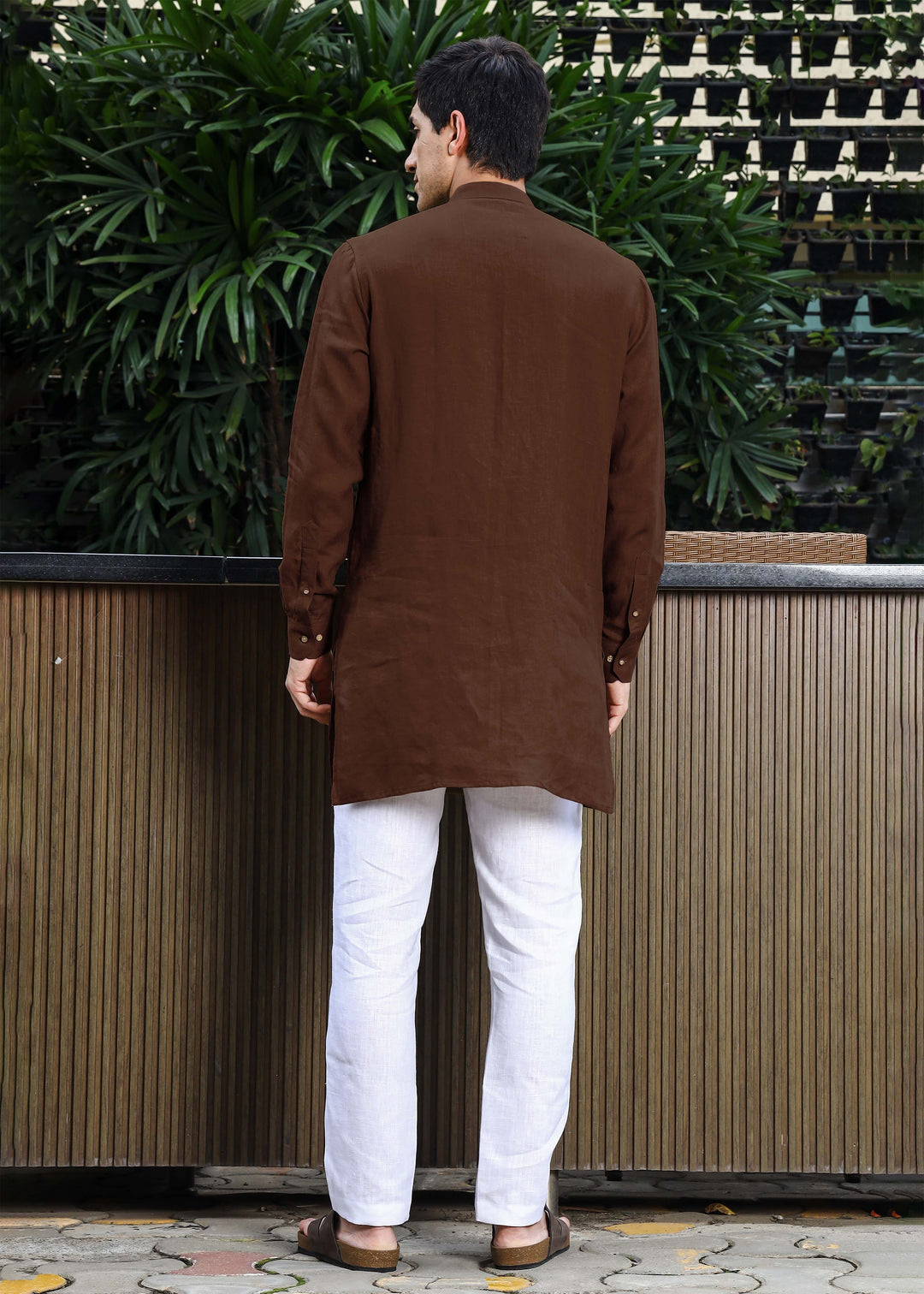 Yash Kurta - Pure Linen Kurta with Floral Embroidery | Coffee Brown
