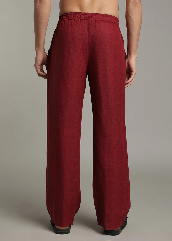 Palat - Pure Linen Kurta and Pant Co-ord Set - Red Wine
