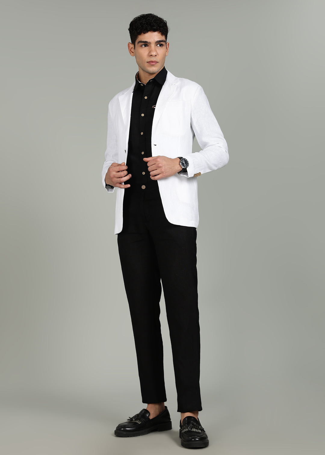 Otis - No Lining Jacket with Ecru Detailing - White