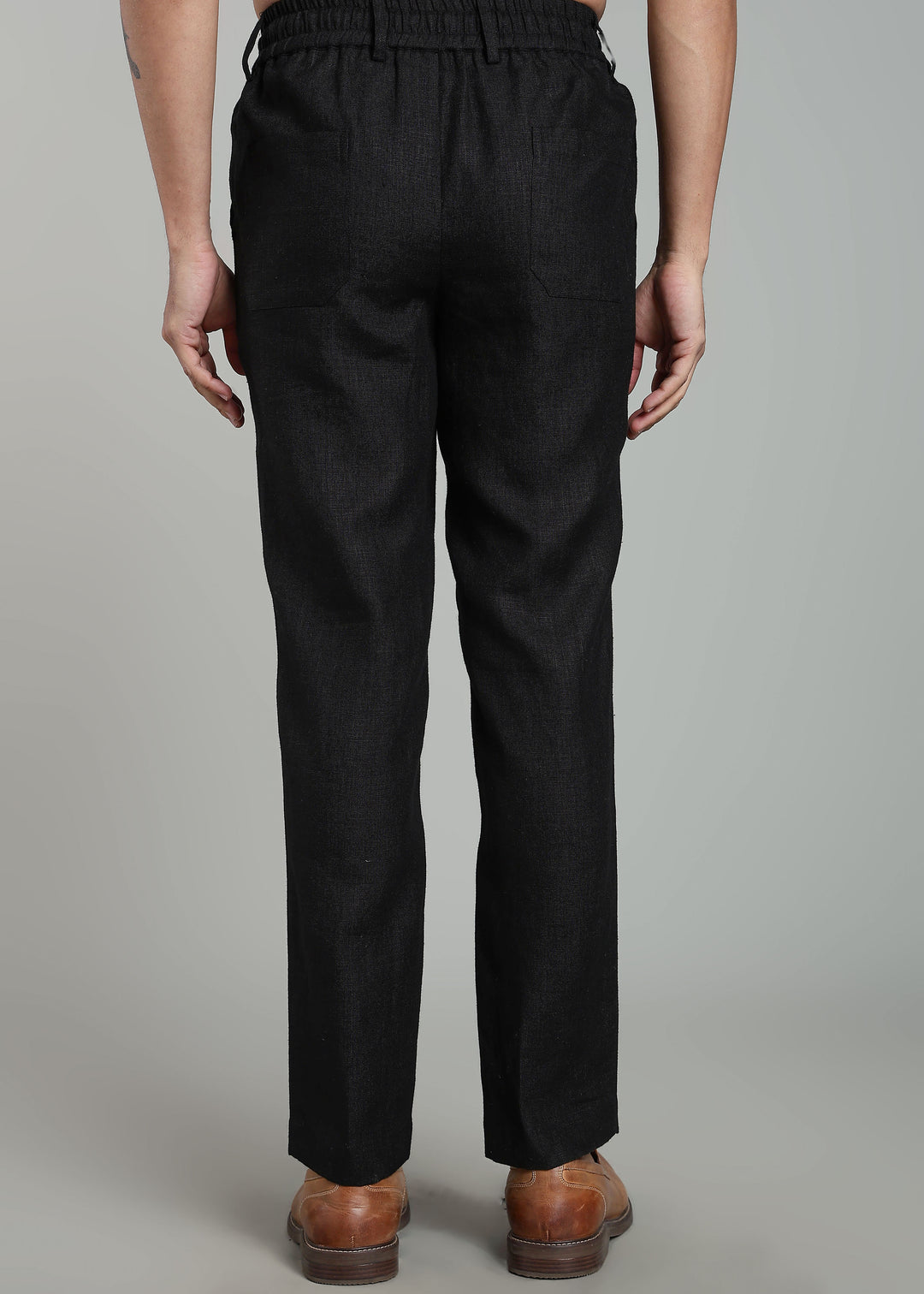 Drake - Pure Linen Trousers With Elastic Waist Band, Drawcord & Zipper - Black