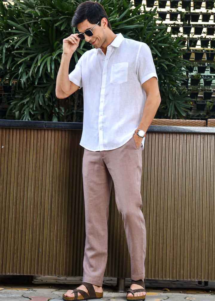 Harvey - Pure Linen Half Sleeve Shirt - White