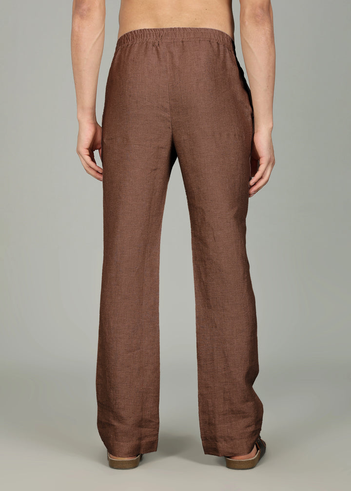 Gil -  Pure Linen Relaxed Straight Trousers - Walnut Brown
