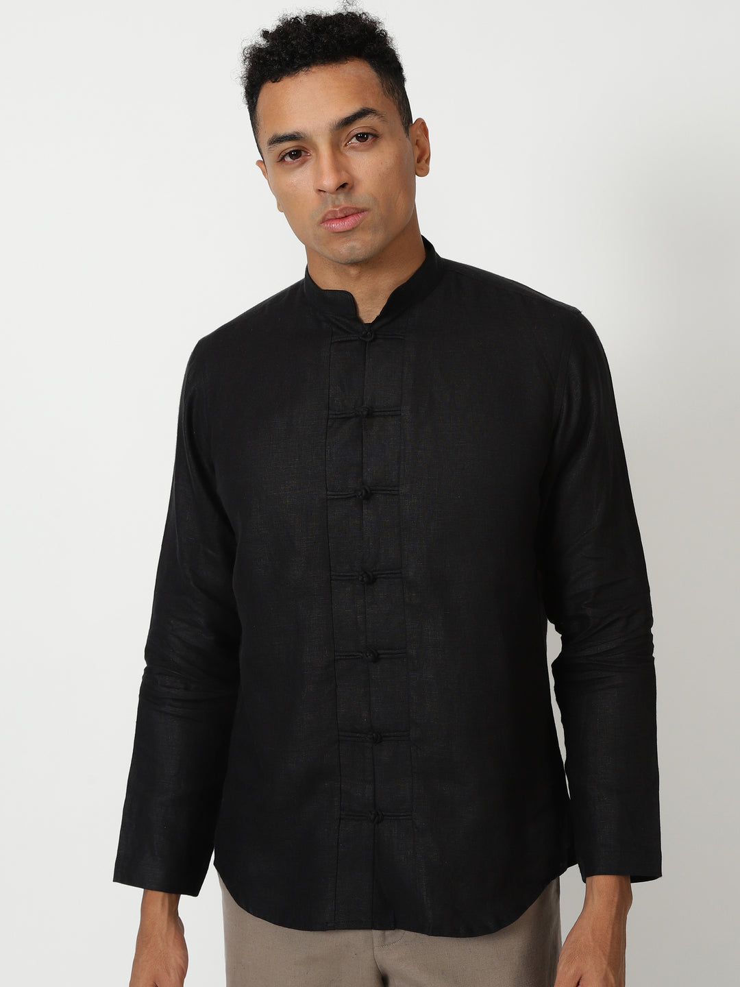 Marco - Pure Linen Full Sleeve Shirt - Black
