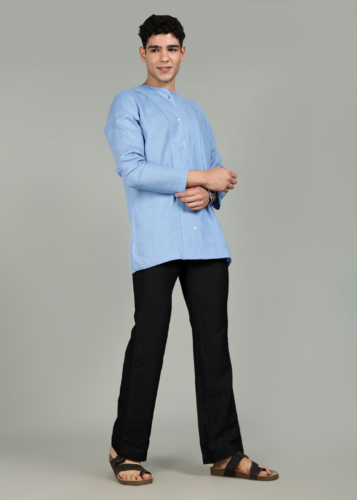 Gil - Pure Linen Kurta Pants - Black