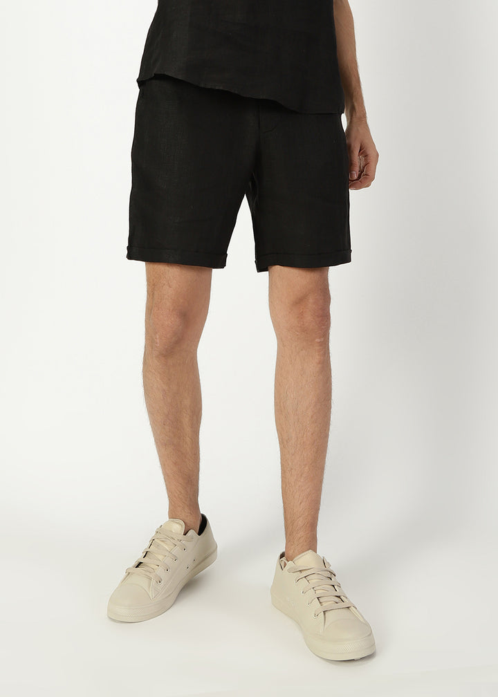 Matteo Pure Linen Shorts - Black