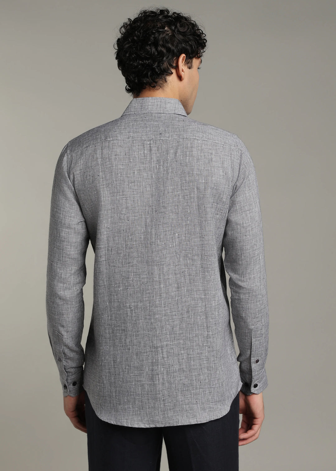 Harvey - Pure Linen Full Sleeve Shirt - Black Houndstooth