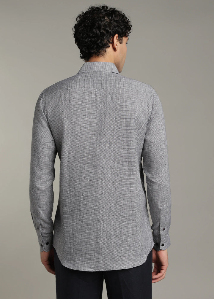Harvey - Pure Linen Full Sleeve Shirt - Black Houndstooth