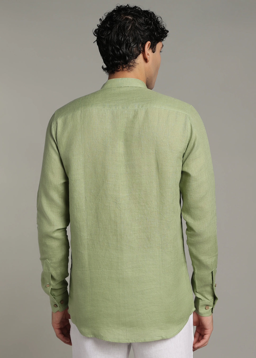 Yue - Pure Linen V Neck Full Sleeve Shirt - Peppermint Green