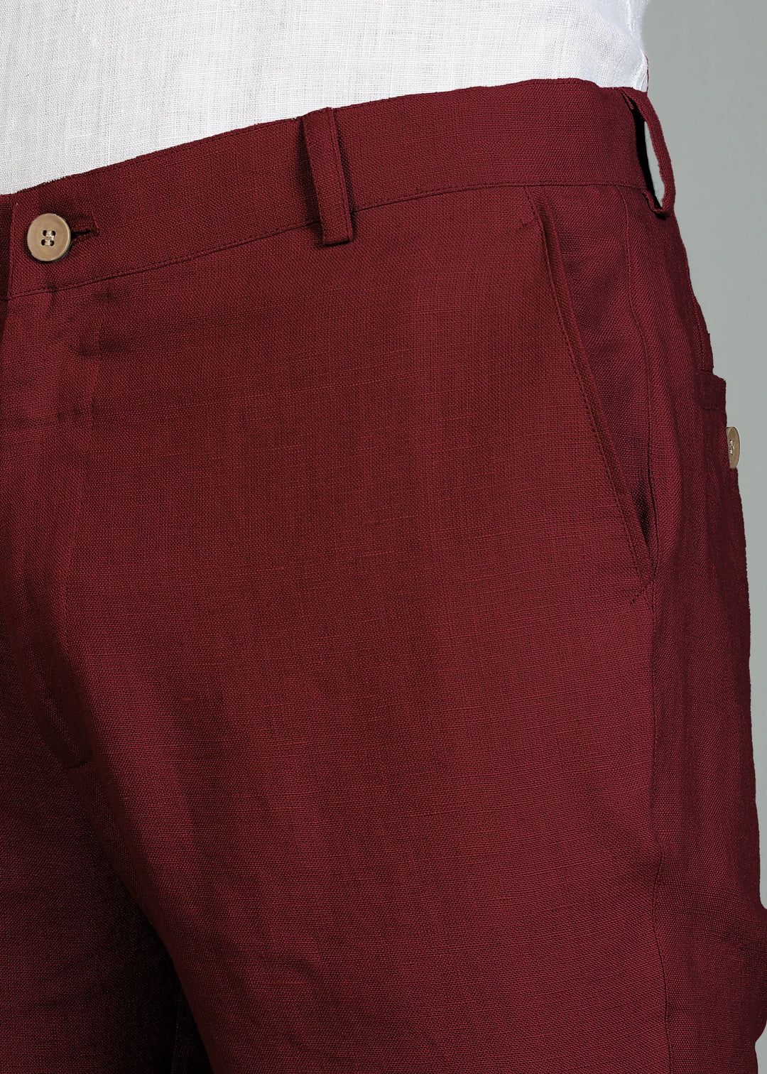Ian Pure Linen Trousers - Dark Maroon