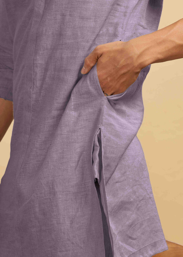 Sid Kurta - Pure Linen Kurta with Concealed Placket | Misty Lilac