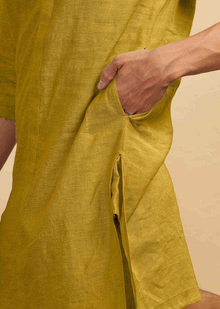 Sid Kurta - Pure Linen Kurta with Concealed Placket | Sunburst Yellow