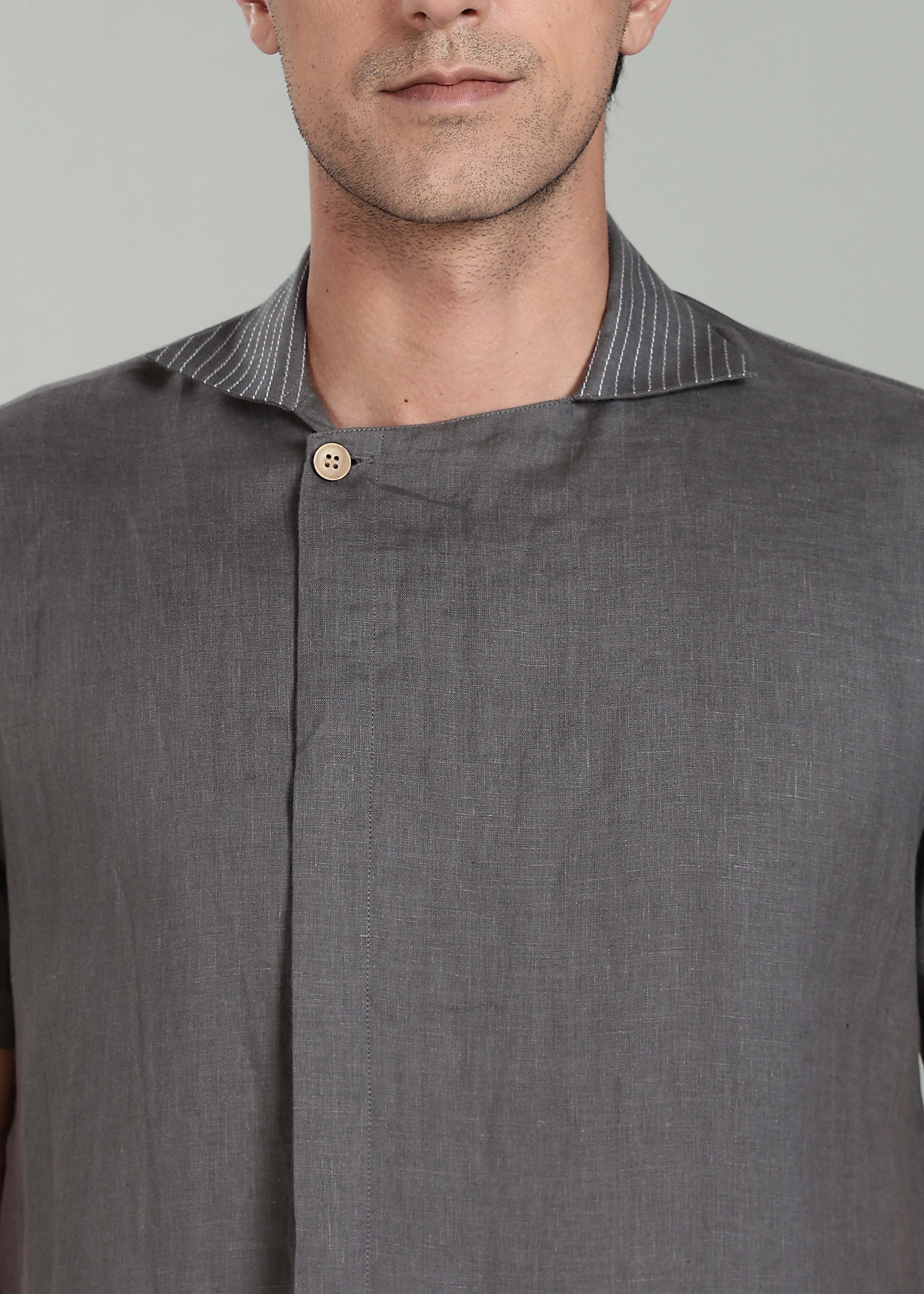 Sean Shirt - Pure Linen Half Sleeve Shirt with Concealed Placket