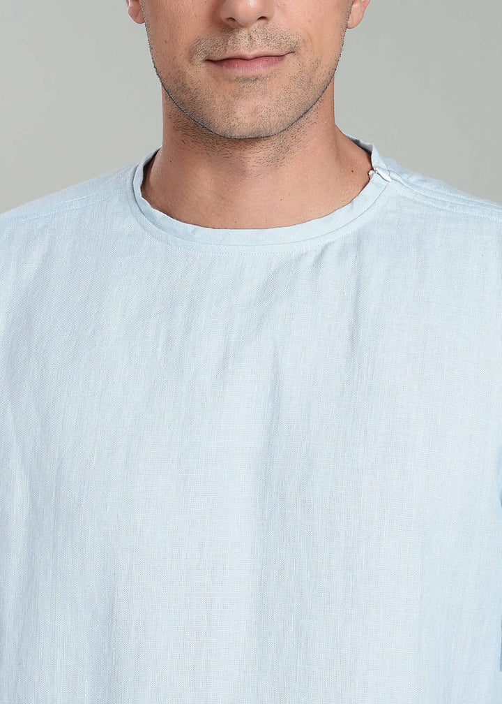Nash - Pure Linen Oversized T shirt - Pastel Blue