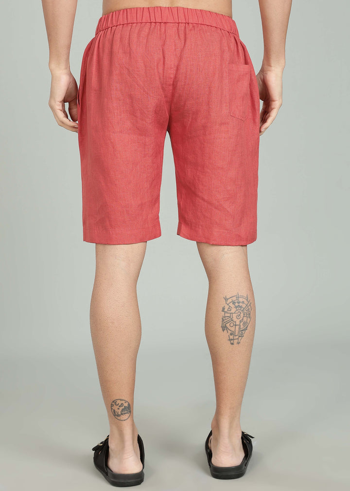Milo Shorts - Pure Linen Shorts - Terracotta Red