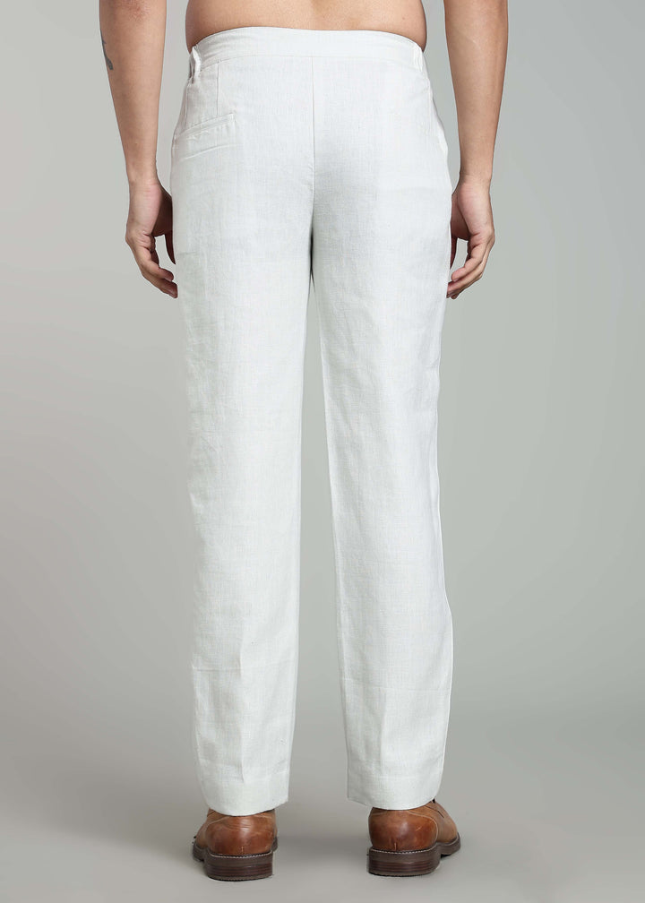 Lume - Pure Linen Relaxed Fit Pleated Trousers - Powder Blue