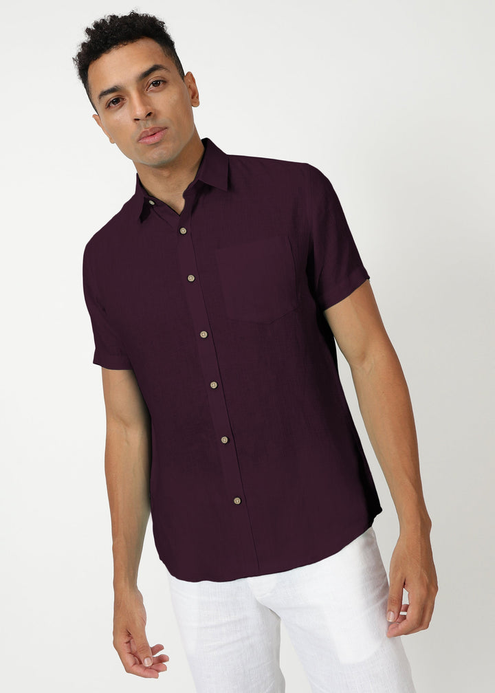 Harvey - Pure Linen Half Sleeve Shirt - Dark Purple