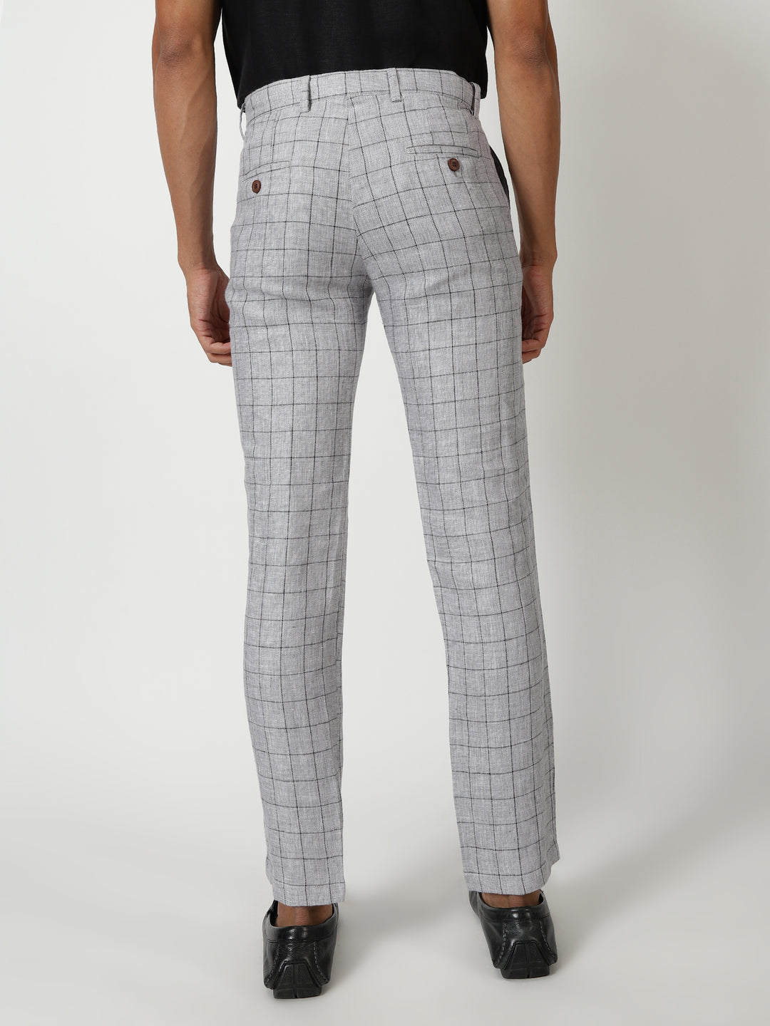 Ian Pure Linen Trousers - Grey Checks