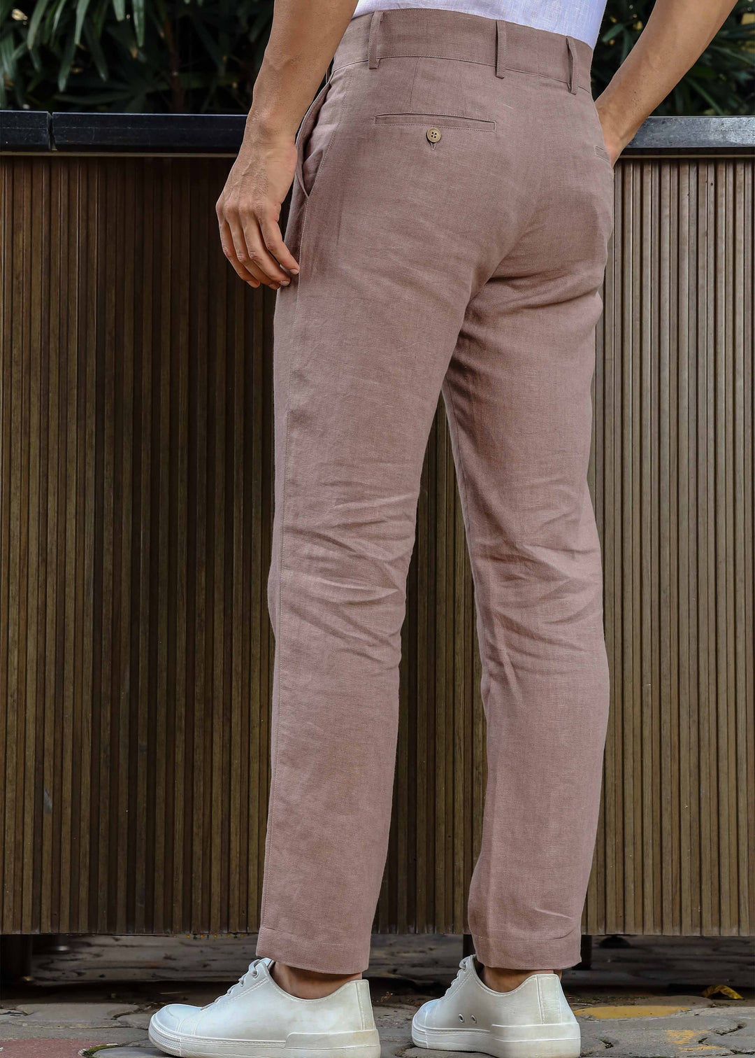 Brandon Double Button Broad Pure Linen Trousers - Muted Brown