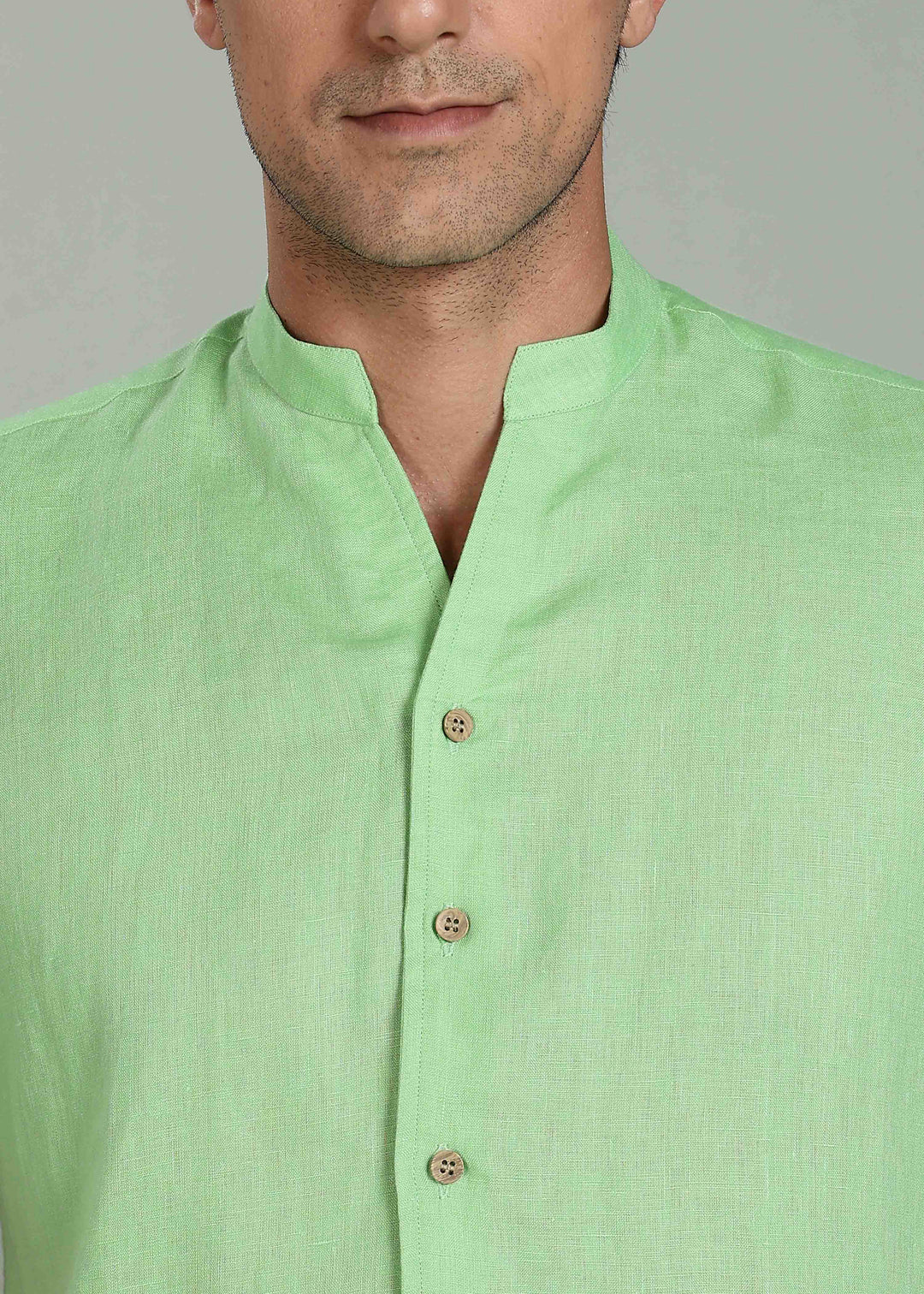 Craig - Pure Linen V Neck Short Sleeve Shirt - Light Green