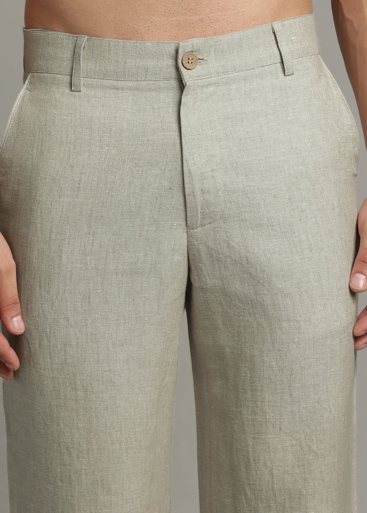 Ray - Pure Linen Trousers - Artichoke Green