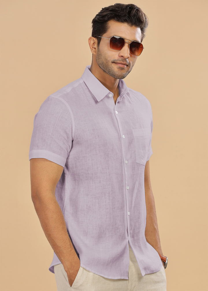 Ted - Pure Linen Short Sleeve Shirt - Cameo Pink