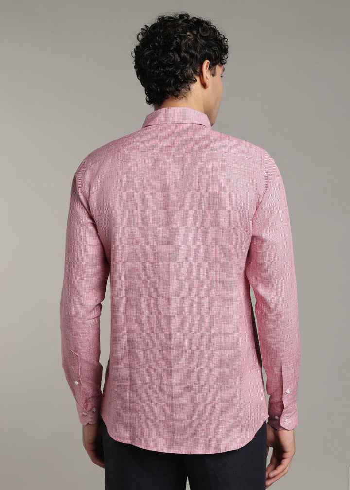 Harvey - Pure Linen Full Sleeve Shirt - Red Houndstooth