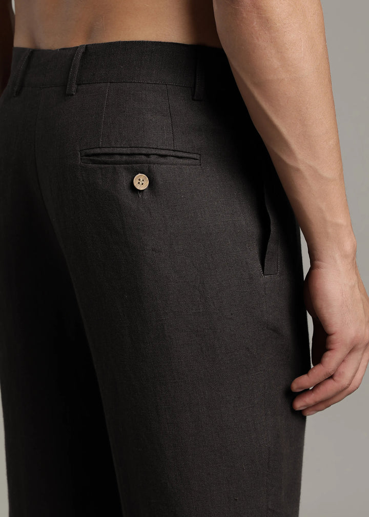 Calvin - Pure Linen Double Pleated Trousers - Black