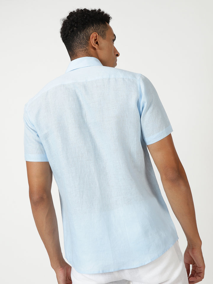 Harvey - Pure Linen Half Sleeve Shirt - Sky Blue