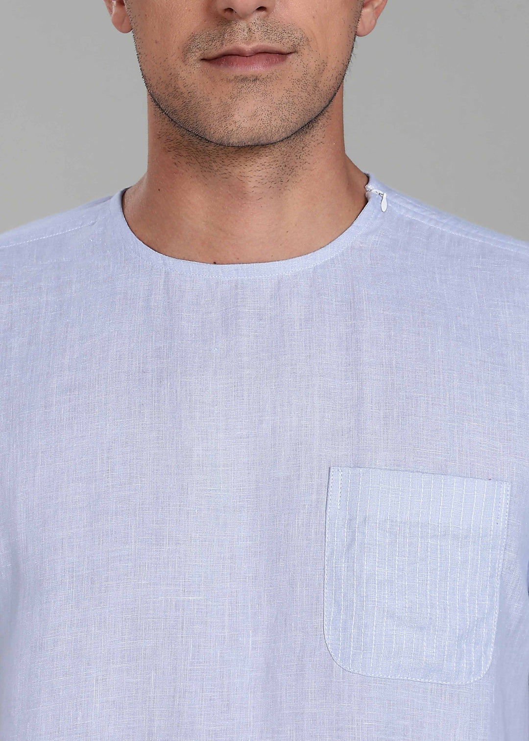 Simon - Pure Linen Stitch Detail Short Sleeve T-Shirt - Periwinkle Blue